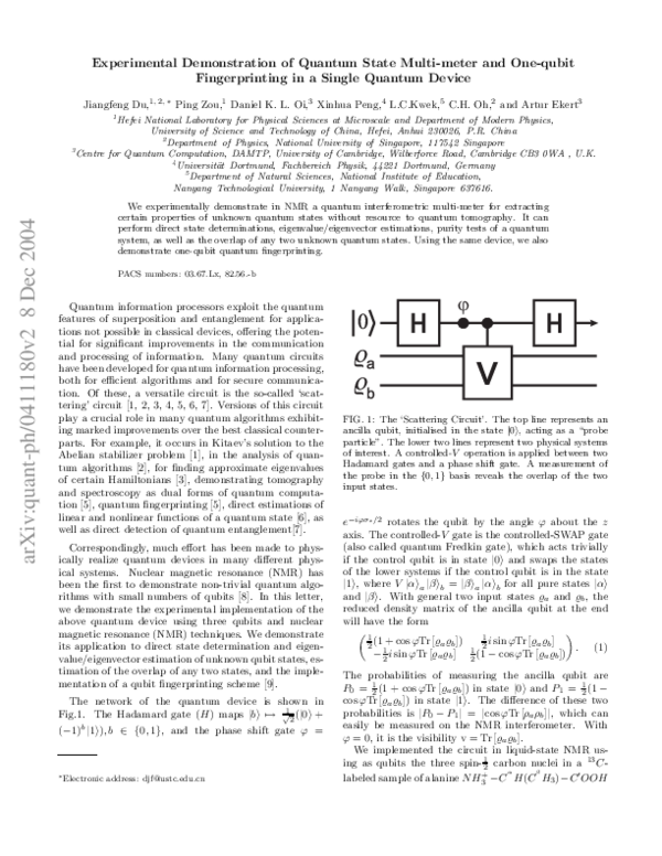 (PDF) Experimental demonstration of quantum state multi-meter and one ...