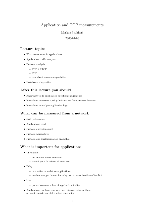 (PDF) Application and TCP measurements