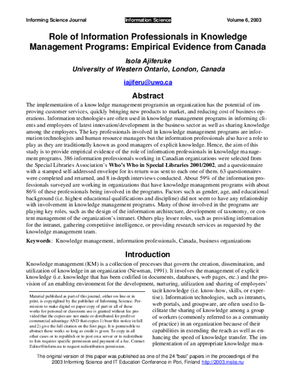 (PDF) Role of Information Professionals in Knowledge Management ...