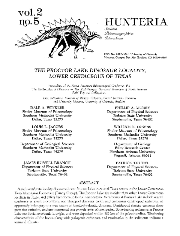 (PDF) The Proctor Lake dinosaur locality, Lower Cretaceous Texas