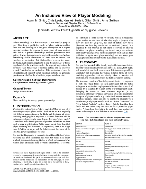 (PDF) An inclusive view of player modeling
