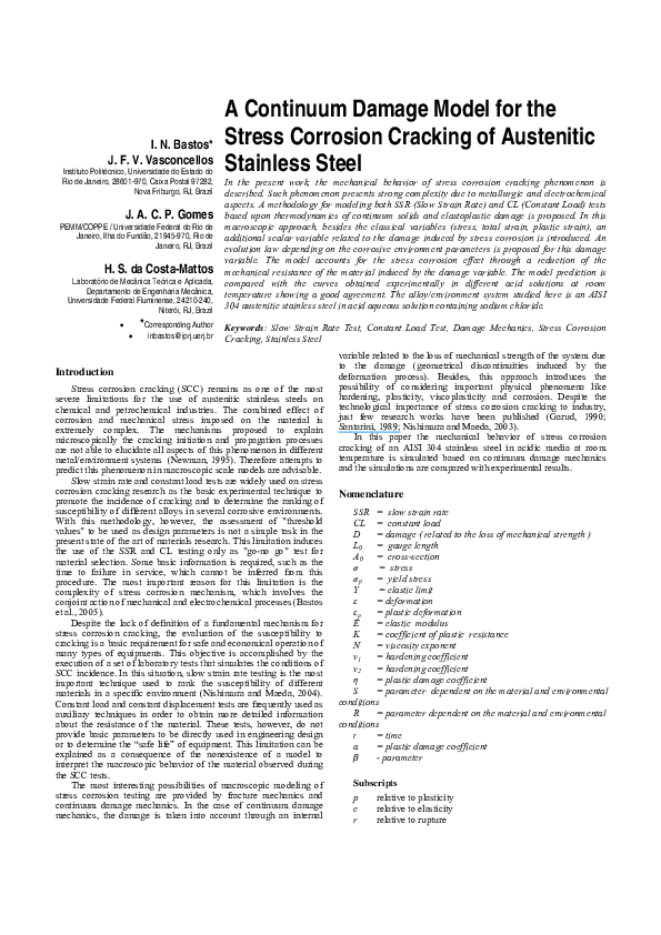 (PDF) A continuum damage model for the stress corrosion cracking of ...