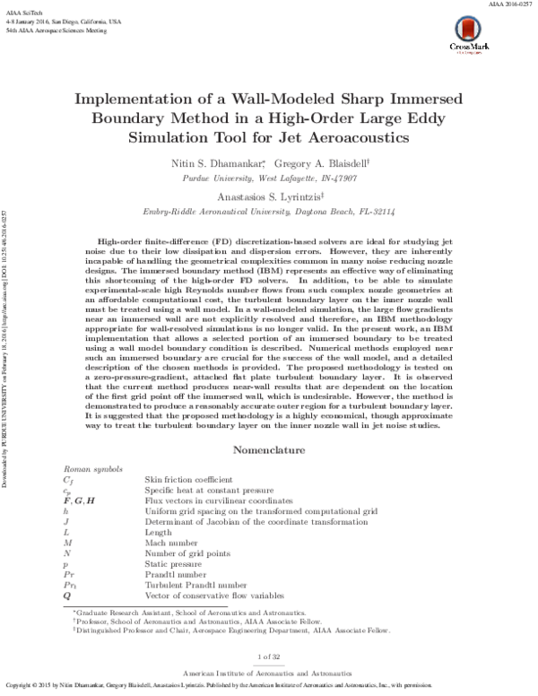 (PDF) Implementation of a Wall-Modeled Sharp Immersed Boundary Method ...