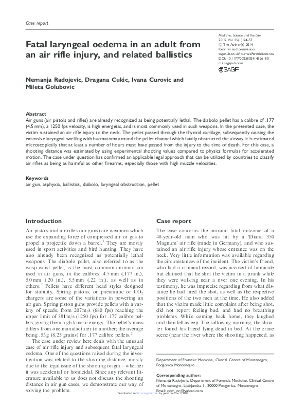 (PDF) Fatal laryngeal oedema in an adult from an air rifle injury, and ...