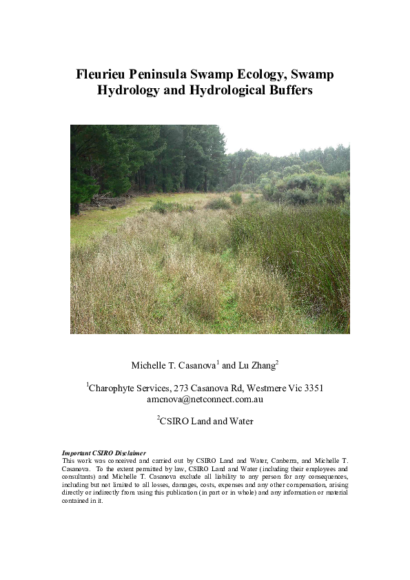 (PDF) Fleurieu Peninsula Swamp Ecology, Swamp Hydrology and ...
