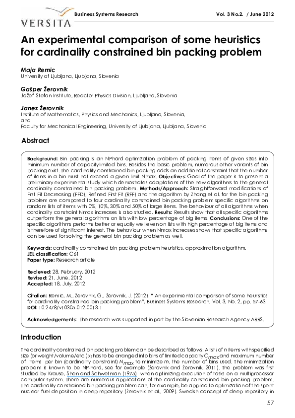 (PDF) An experimental comparison of some heuristics for cardinality