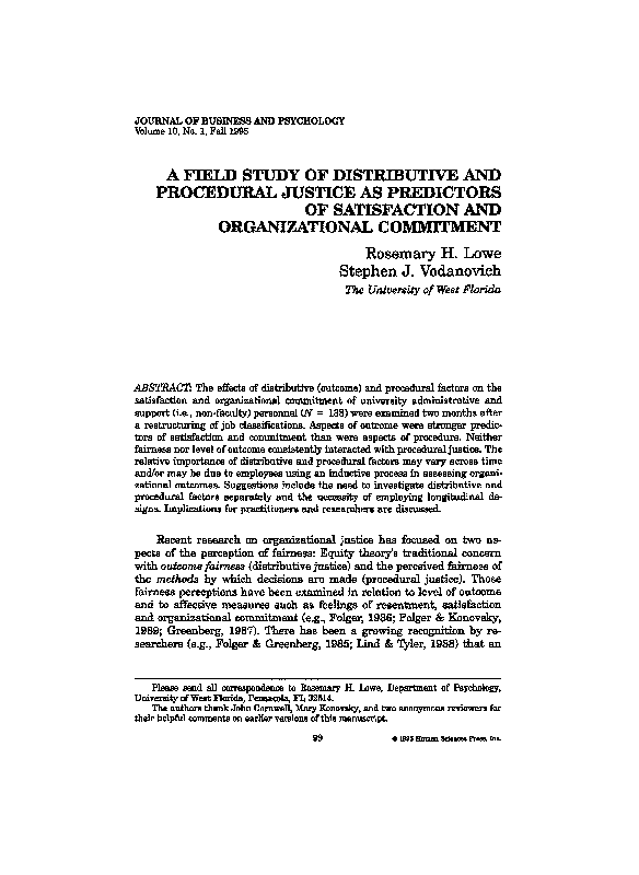 (PDF) A field study of distributive and procedural justice as ...