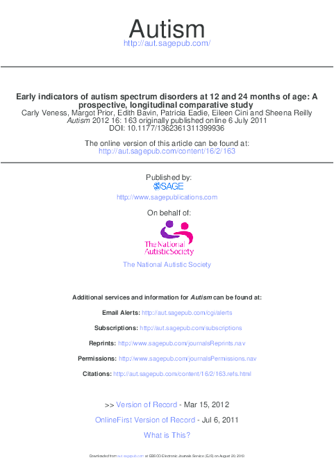 (PDF) Early indicators of autism spectrum disorders at 12 and 24 months ...