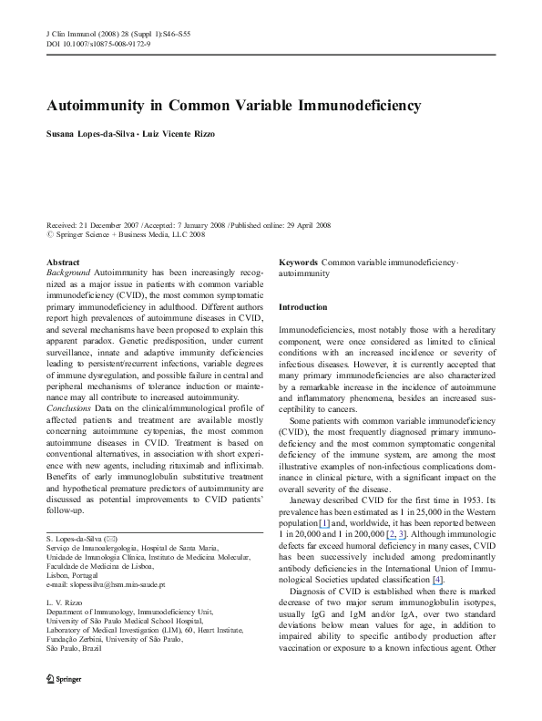 (PDF) Autoimmunity in Common Variable Immunodeficiency