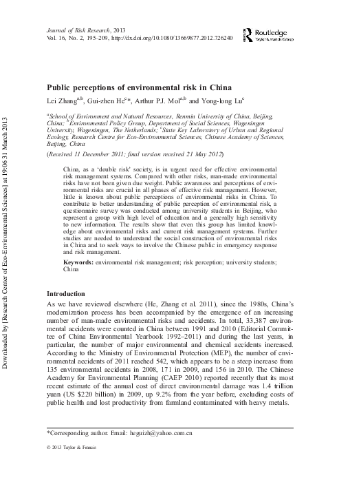 (PDF) Public perceptions of environmental risk in China