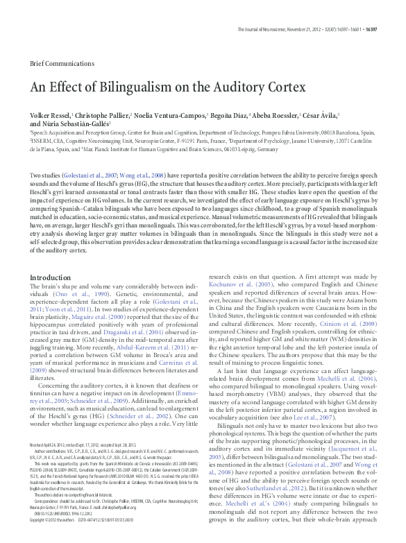 (PDF) An Effect of Bilingualism on the Auditory Cortex