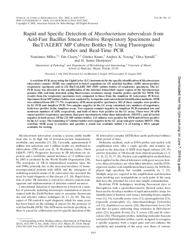 (PDF) Rapid and Specific Detection of Mycobacterium tuberculosis from ...