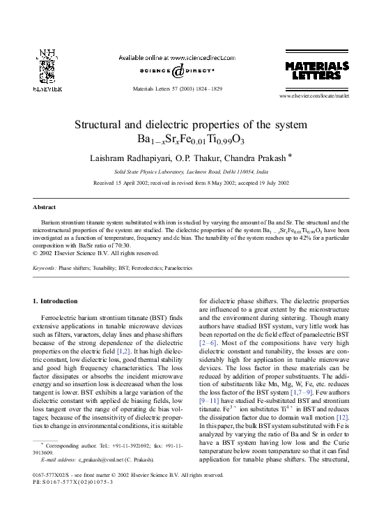 (PDF) Structural and dielectric properties of the system Ba 1− x Sr x ...