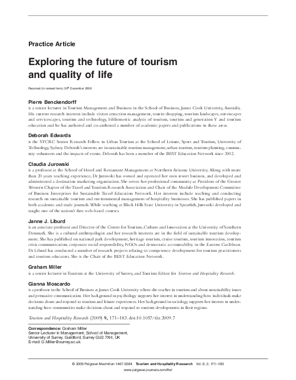 (PDF) Exploring the future of tourism and quality of life