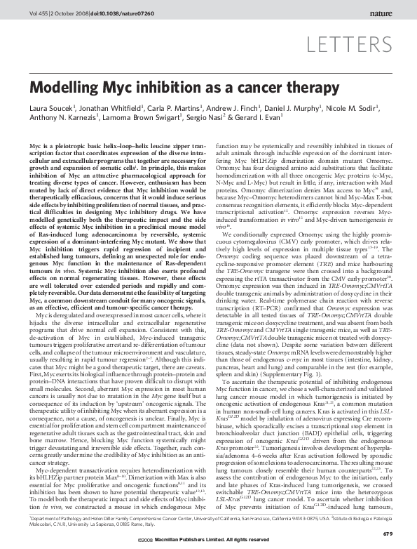 (PDF) Modelling Myc inhibition as a cancer therapy