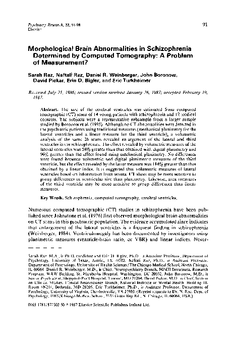 (PDF) Morphological Brain Abnormalities In Schizophrenia Determined by ...