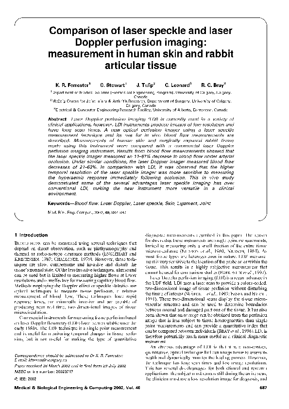 (PDF) Comparison of laser speckle and laser Doppler perfusion imaging ...