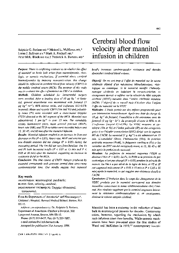 (PDF) Cerebral blood flow velocity after mannitol infusion in children
