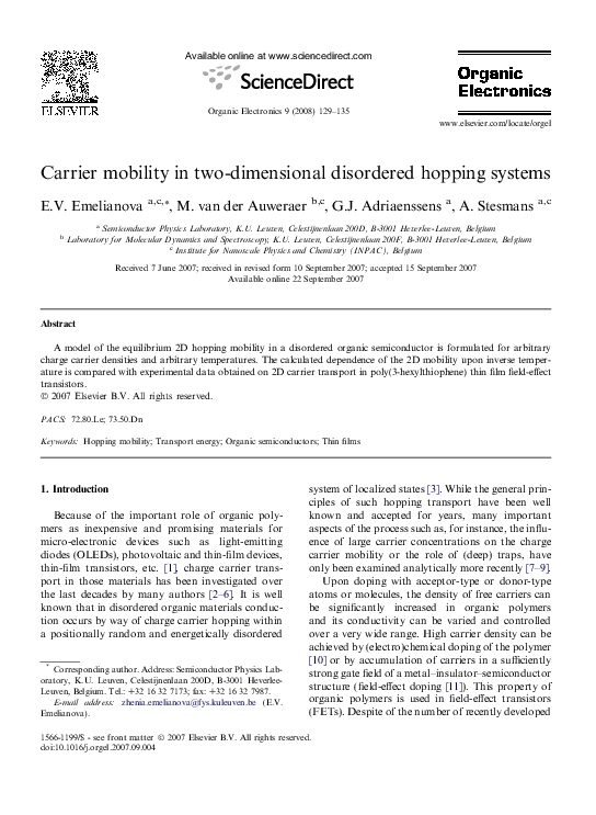 (PDF) Carrier mobility in two-dimensional disordered hopping systems