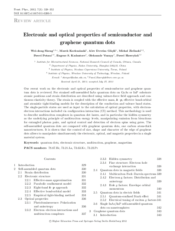(PDF) Electronic and optical properties of semiconductor and graphene ...