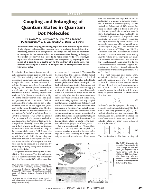 (PDF) Coupling and Entangling of Quantum States in Quantum Dot Molecules
