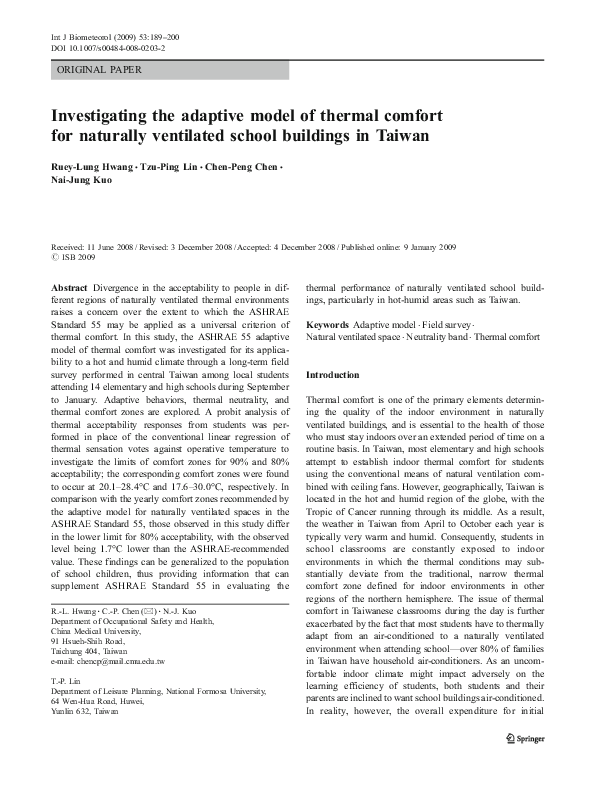 (PDF) Investigating the adaptive model of thermal comfort for naturally ...