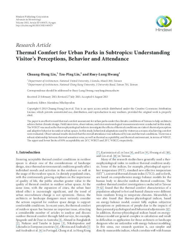 (PDF) Thermal comfort for urban parks in subtropics: understanding ...