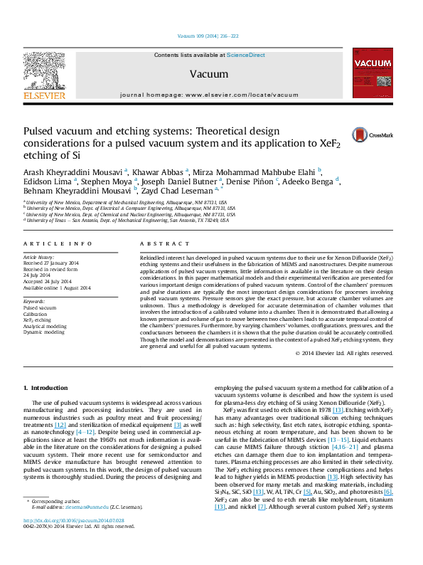 (PDF) Pulsed vacuum and etching systems Theoretical design