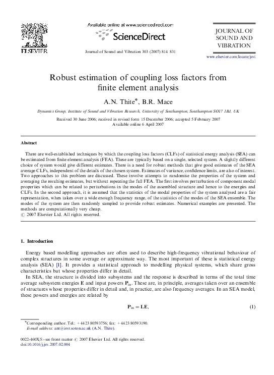 (PDF) Robust estimation of coupling loss factors from finite element ...