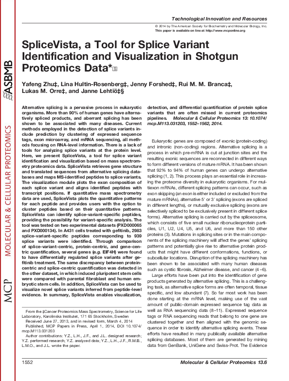 (PDF) SpliceVista, a tool for splice variant identification and ...