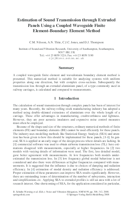 (PDF) Estimation of sound transmission through extruded panels using a ...