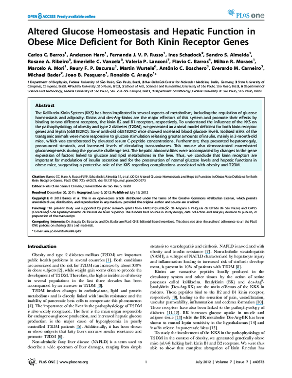 (PDF) Altered glucose homeostasis and hepatic function in obese mice ...