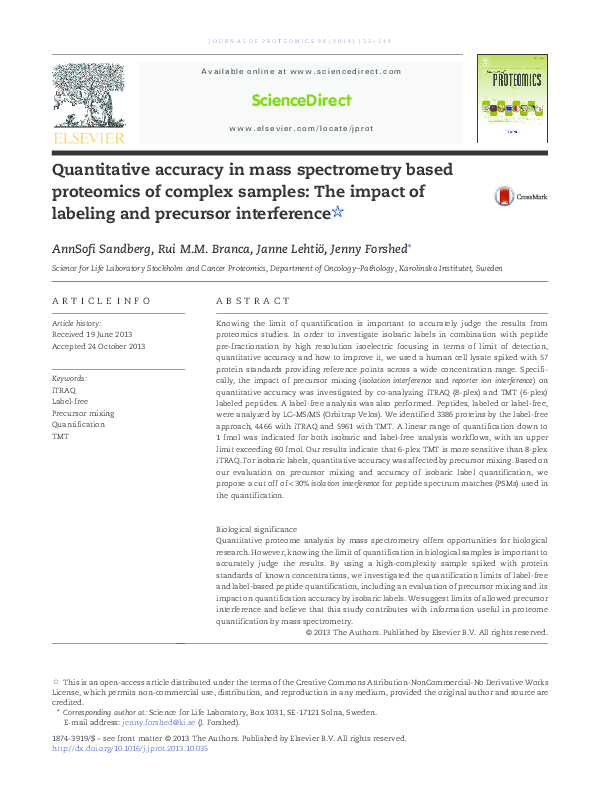 (PDF) Quantitative accuracy in mass spectrometry based proteomics of ...