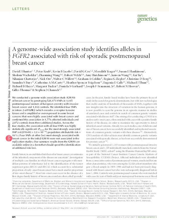 (PDF) A genome-wide association study identifies alleles in FGFR2 ...
