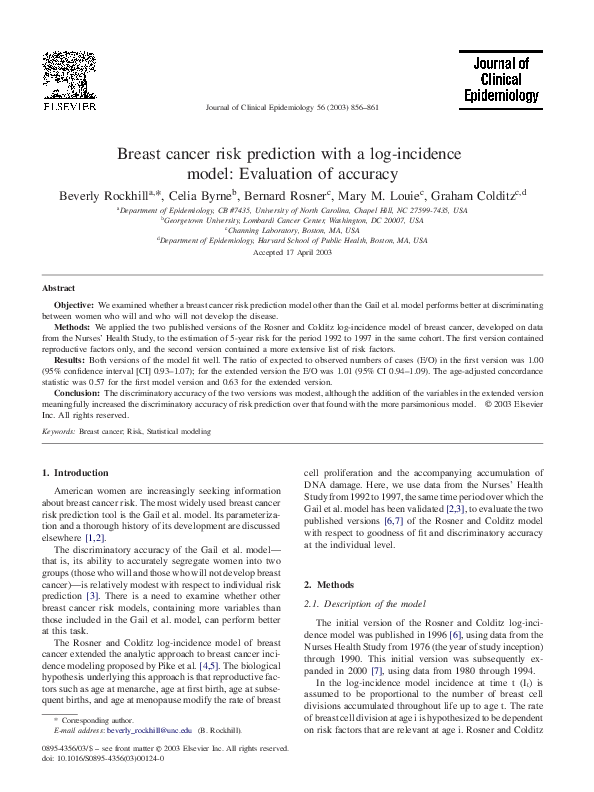 (PDF) Breast cancer risk prediction with a log-incidence model ...