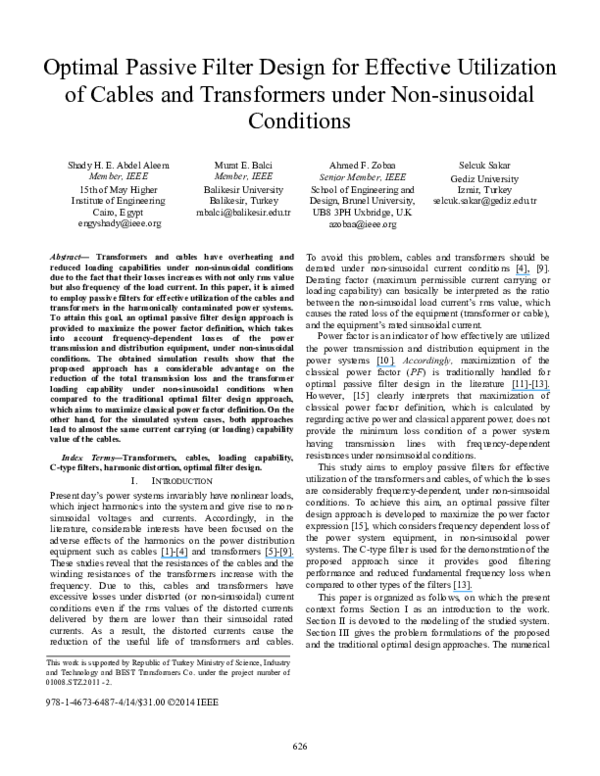 (PDF) Optimal passive filter design for effective utilization of cables ...