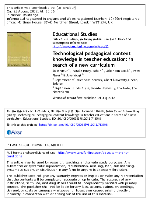 (PDF) Technological Pedagogical Content Knowledge in Teacher ...