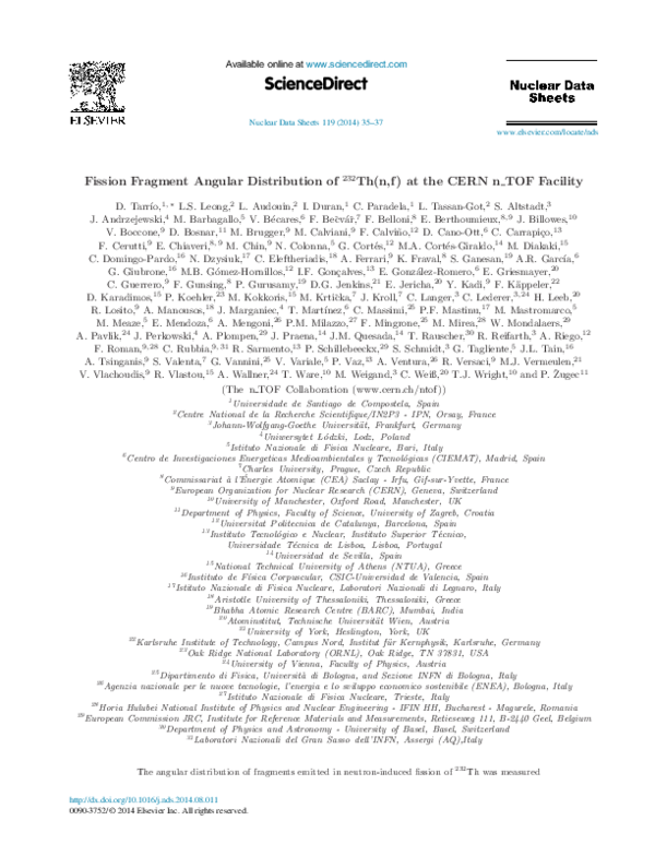 (PDF) Fission Fragment Angular Distribution of 232 Th (n, f) at the ...