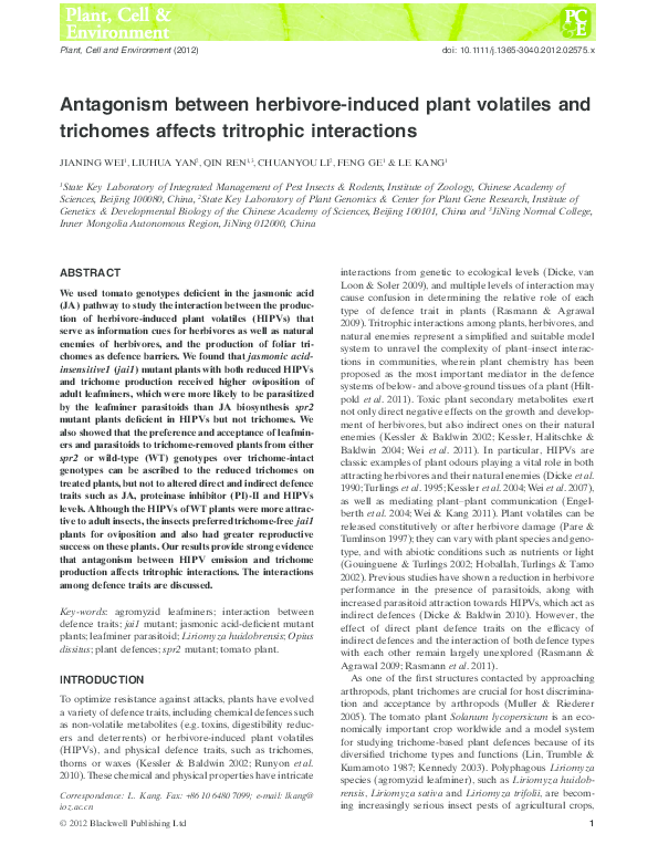 (PDF) Antagonism between herbivore-induced plant volatiles and ...