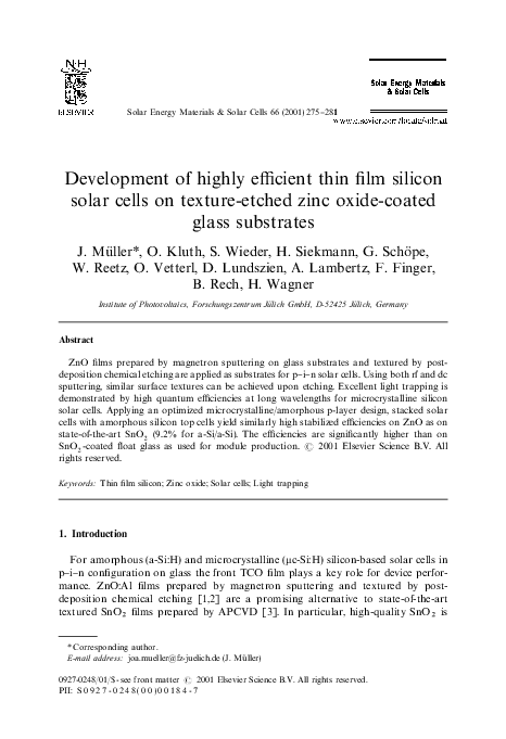 (PDF) Development of highly efficient thin film silicon solar cells on ...