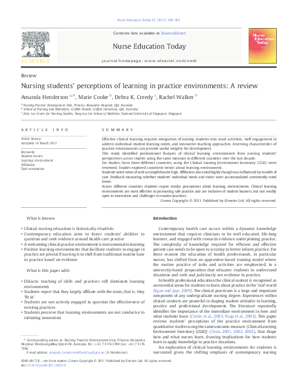 (PDF) Nursing students' perceptions of learning in practice ...