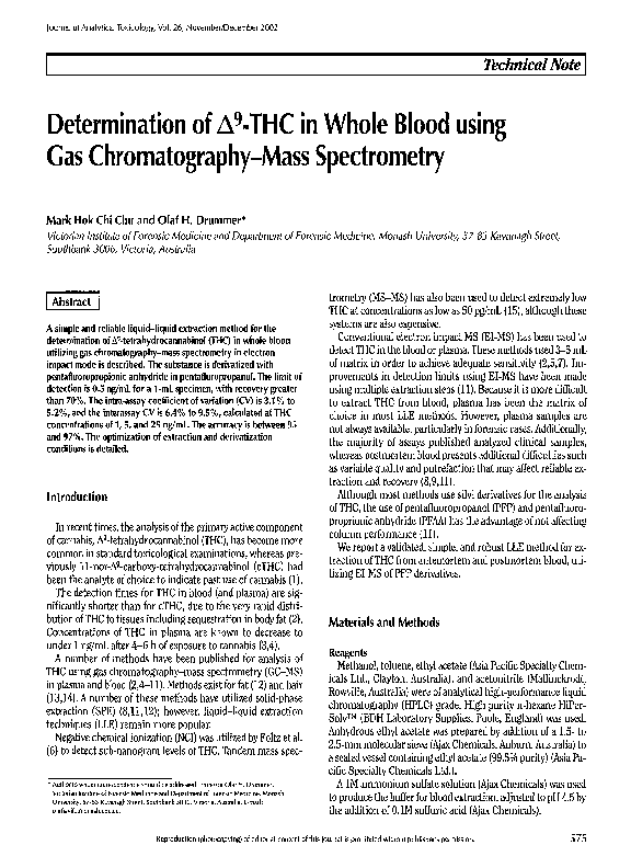 (PDF) Determination of Δ9THC in whole blood using gas chromatography