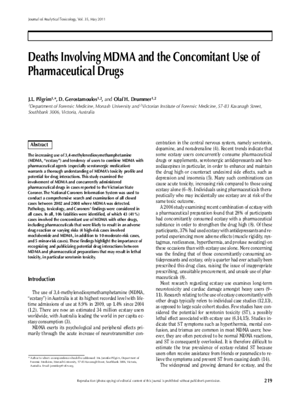 (PDF) Deaths Involving MDMA and the Concomitant Use of Pharmaceutical Drugs