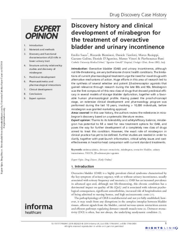 (PDF) Discovery history and clinical development of mirabegron for the ...