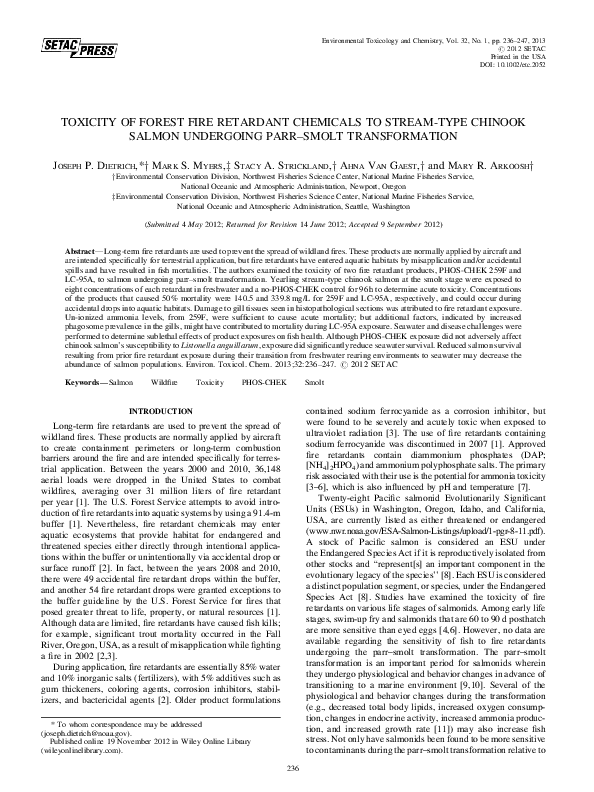 (PDF) Toxicity of forest fire retardant chemicals to streamtype