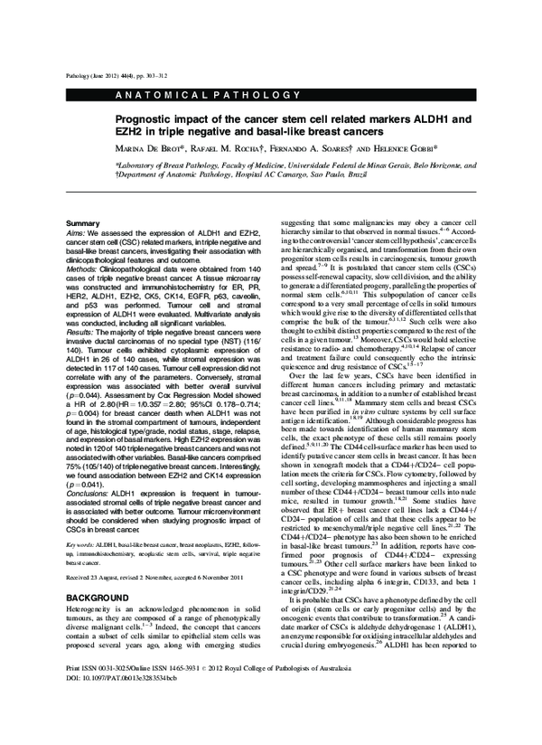 (PDF) Prognostic impact of the cancer stem cell related markers ALDH1 ...