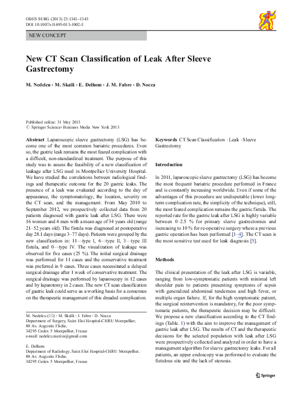 (PDF) New CT Scan Classification of Leak After Sleeve Gastrectomy