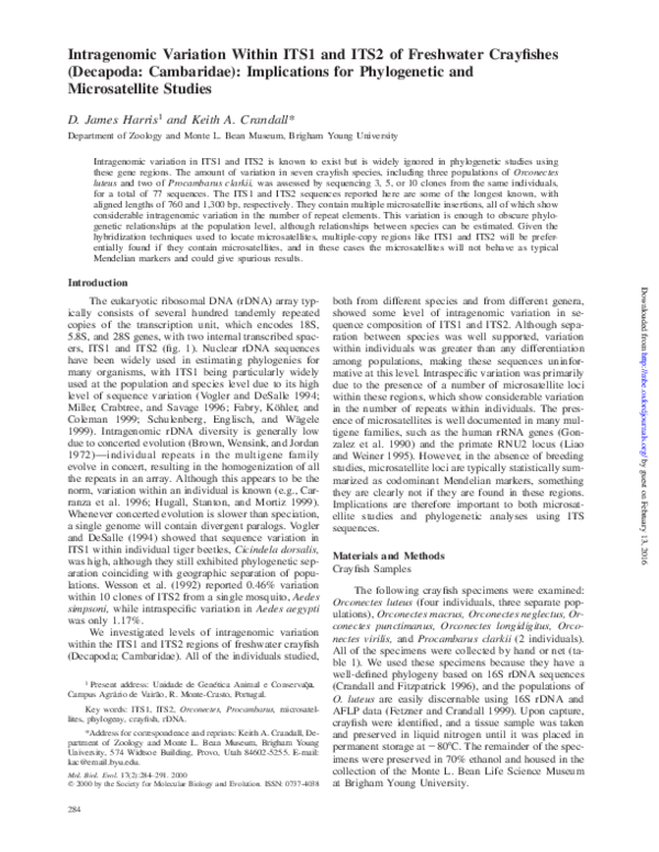 (PDF) Intragenomic Variation Within ITS1 and ITS2 of Freshwater ...