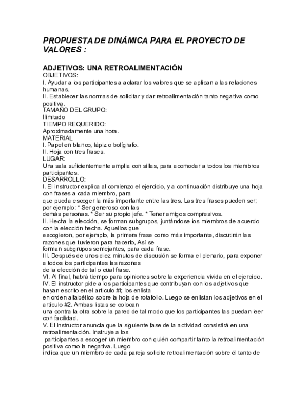 (DOC) PROPUESTA DE DINÁMICA PARA EL PROYECTO DE VALORES Vianney