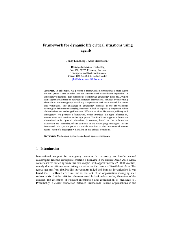 (PDF) Framework for dynamic life critical situations using agents